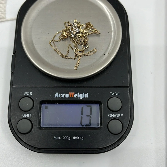 Vintage 10k Italy Gold Chain & Pendant with White and Yellow Gold Accents - Picture 10 of 12